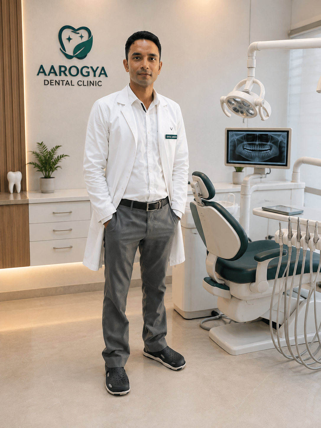 Dr R K Lalwani with dental equipment